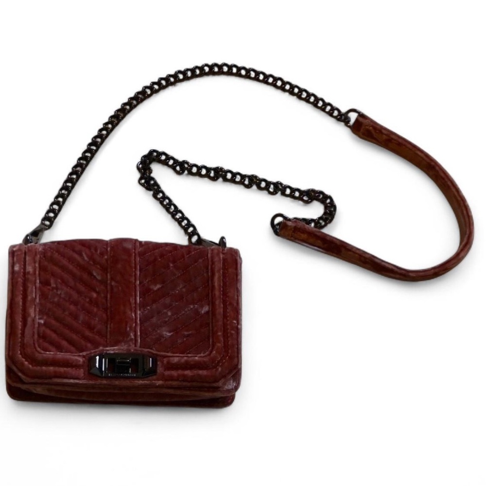 💚 REBECCA MINKOFF Pink Chevron Velvet Crossbody (OS)